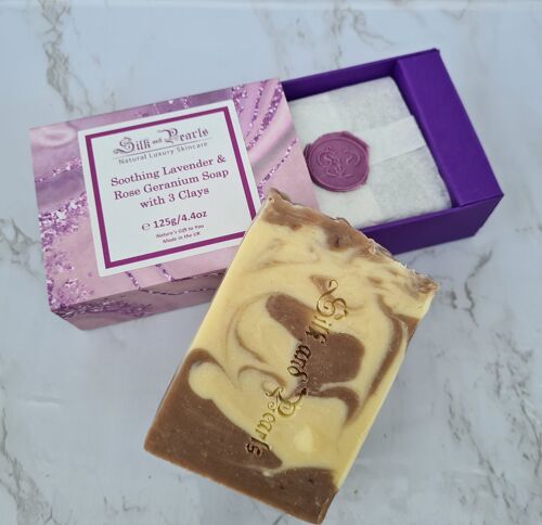 Soothing Lavender & Rose Geranium Soap with 3 Clays - 125g
