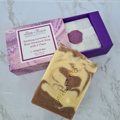 Soothing Lavender & Rose Geranium Soap with 3 Clays - 125g