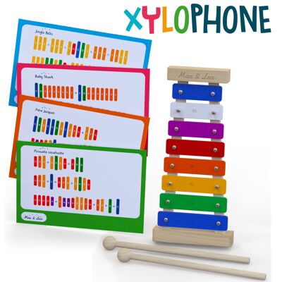 XYLOPHONE: Learning music - Musical toy for babies and children - Musical instrument for children - with 7 sheet music
