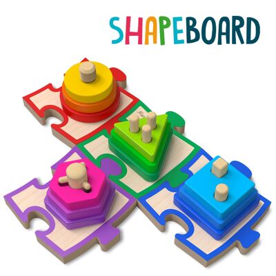 SHAPEBOARD: Ein hervorragendes Puzzle mit verschiedenen Kombinationen und Formen zum Stapeln, um die Feinmotorik und das Erwachen zu stimulieren