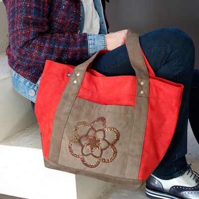 Sac lena suedine flower rouge / taupe