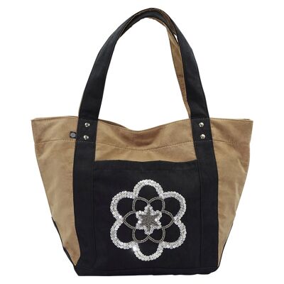 Sac lena suedine flower sable / noir