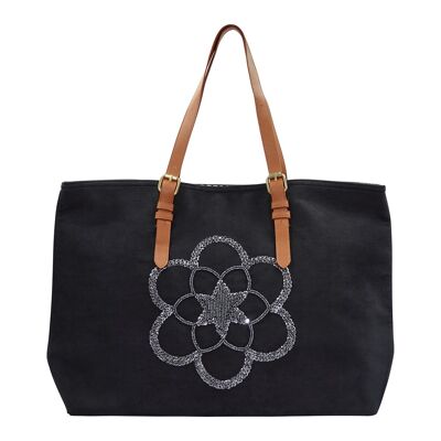 Sac lya suedine flower noir