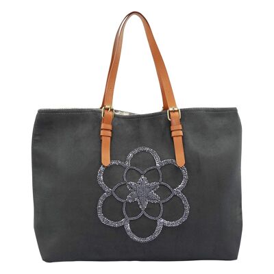 Sac lya suedine flower gris