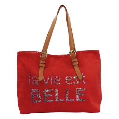 Sac lya suedine la vie est belle rouge