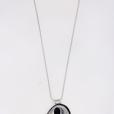 Leslii lange Halskette mit Anhänger in Silber und Schwarz