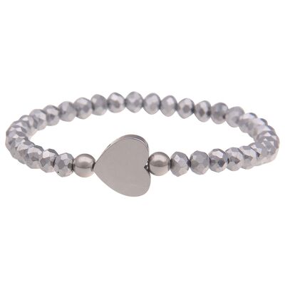 Leslii Armband mit Glasperlen und glänzendem Herzanhänger in Grau und Silber