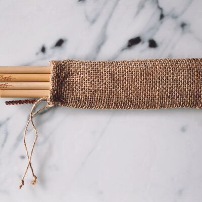 Pailles en bambou dans l'ensemble I avec brosse de nettoyage et sac en coton