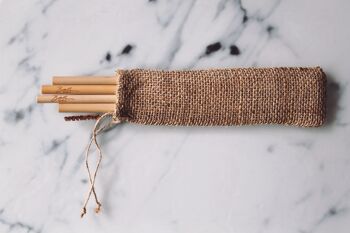 Pailles en bambou dans l'ensemble I avec brosse de nettoyage et sac en coton 1