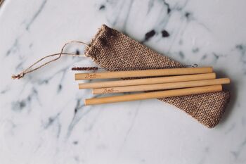 Pailles en bambou dans l'ensemble I avec brosse de nettoyage et sac en coton 2