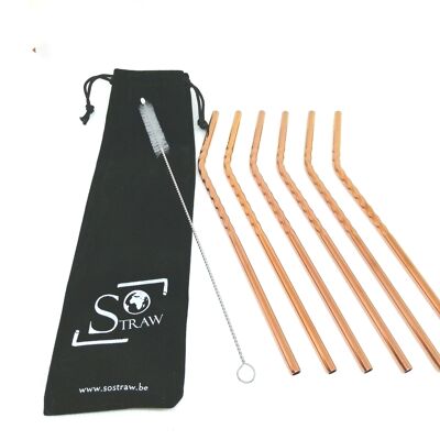 Set of 6 'Spiral' straws - Curved / Copper