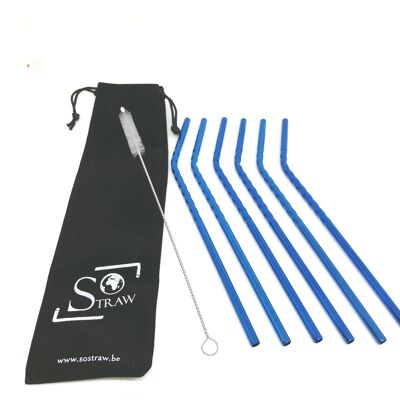 Set of 6 'Spiral' straws - Curved / Blue