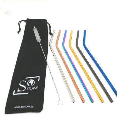 Set of 6 'Spiral' straws - Curved / Mix of Colors