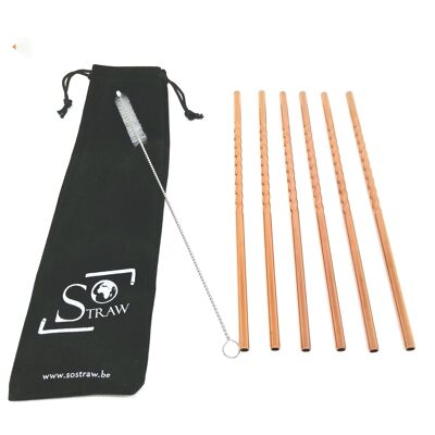 Set of 6 'Spiral' straws - Straight / Copper