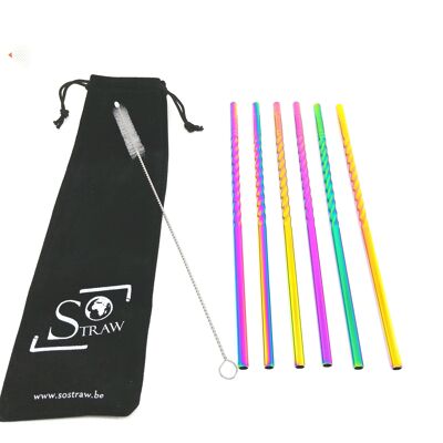 Set of 6 'Spiral' straws - Right / Rainbow