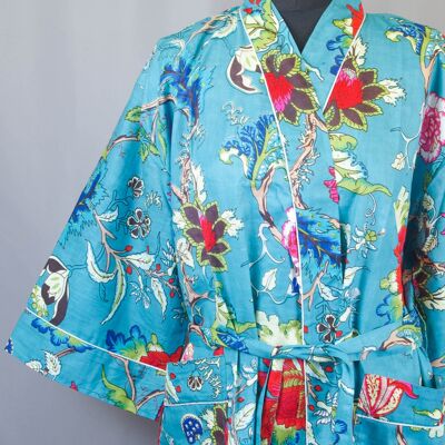 Robe de chambre kimono en coton vert émeraude