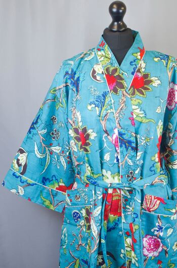 Robe de chambre kimono en coton vert émeraude 1