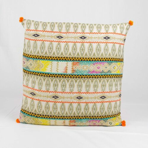 Bohemian Handloom Cotton Cushion Cover - Beige / Cream 16''