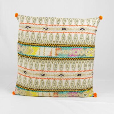 Fodera per cuscino in cotone con telaio a mano bohémien - Beige / Crema 20''