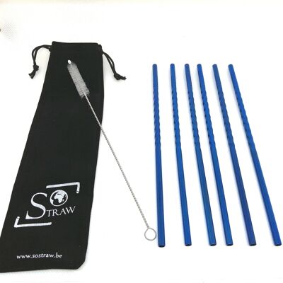 Set of 6 'Spiral' straws - Right / Blue