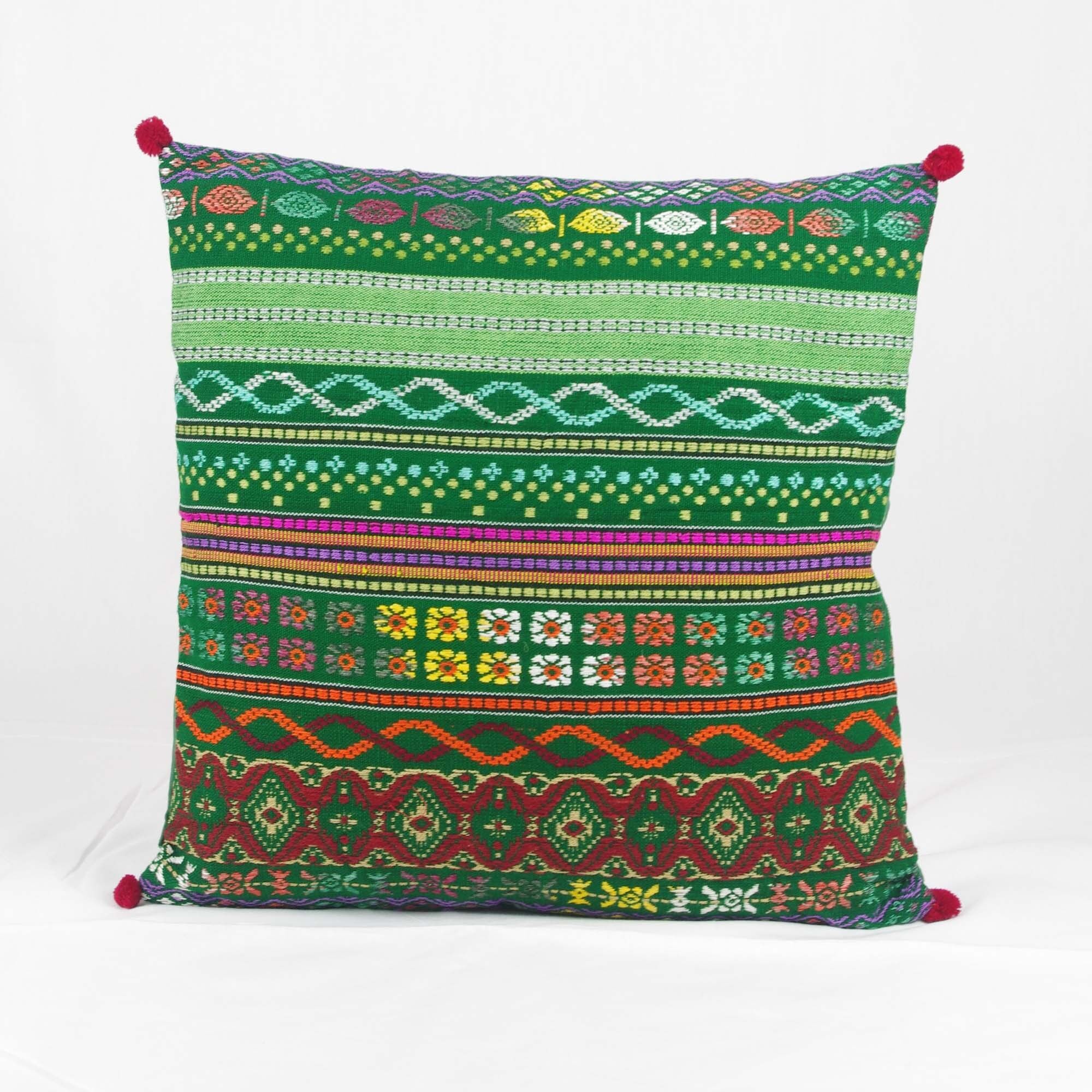 Fodera per cuscino in cotone con telaio a mano bohémien - Verde 16''