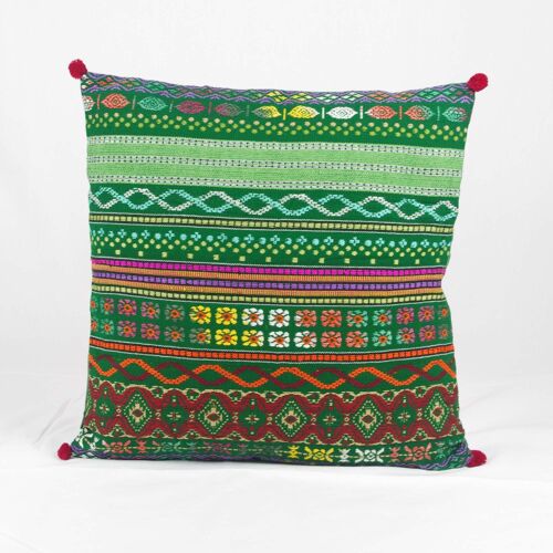 Bohemian Handloom Cotton Cushion Cover - Green 16''