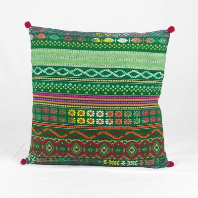 Housse de Coussin Bohème en Coton Handloom - Vert 20''