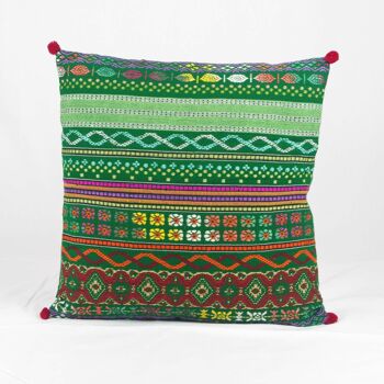 Housse de Coussin Bohème en Coton Handloom - Vert 20'' 1