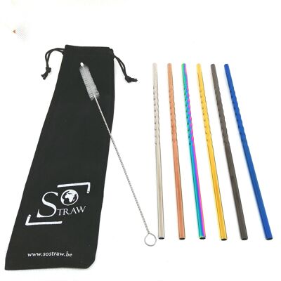 Set of 6 'Spiral' straws - Straight / Mix of Colors