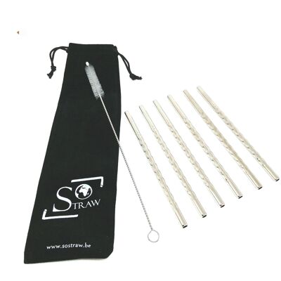 Set of 6 'Spiral' straws - Gin 14cm / Silver