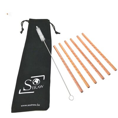 Set of 6 'Spiral' straws - Gin 14cm / Copper