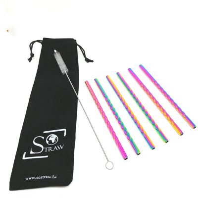 Set of 6 'Spiral' straws - Gin 14cm / Arc-en-Ciel