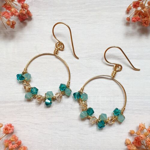 Blue Swarovski crystals hoop earrings