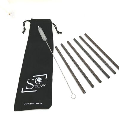 Set of 6 'Spiral' straws - Gin 14cm / Black