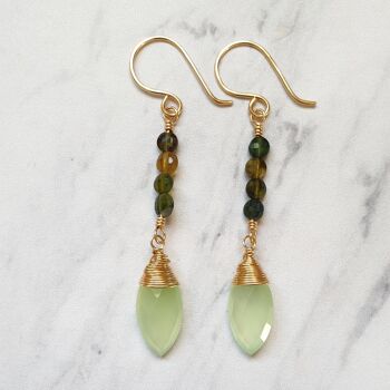 Gold Earrings with Chalcedony Gems and Tourmaline 2