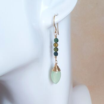 Gold Earrings with Chalcedony Gems and Tourmaline 3