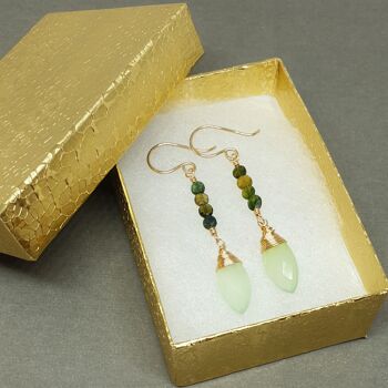 Gold Earrings with Chalcedony Gems and Tourmaline 4