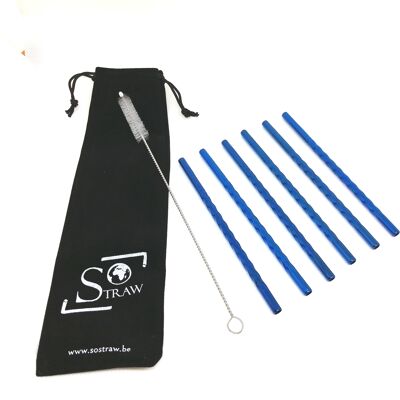 Set of 6 'Spiral' straws - Gin 14cm / Blue