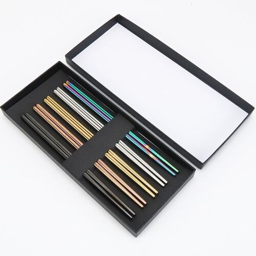 Coffret de 5 paires de Baguettes Inox - Mix de Couleurs