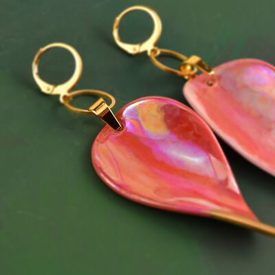 Red Sparks – Long Earrings, Marbled and Gilded Porcelain