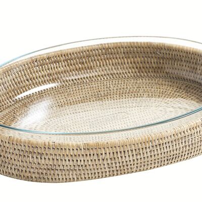 Pyrex and white ceruse rattan flat set