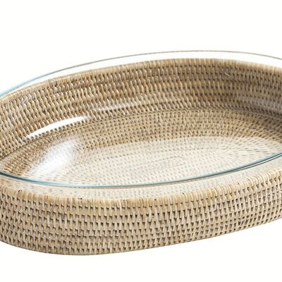 Pyrex and white ceruse rattan flat set