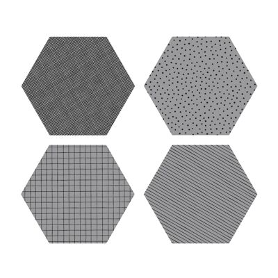 Polygon Glass Coasters, set 4, Graphite Grey