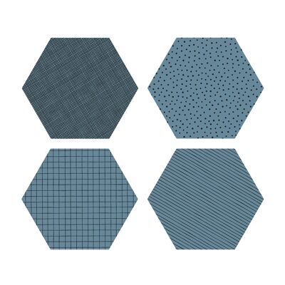 Polygon Glass Coasters, set 4, Blue