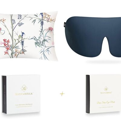 Hummingbird and Midnight Blue Silk Sleep Gift Set - Standard Pillowcase