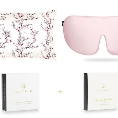 Cherry Blossom and Precious Pink Silk Sleep Gift Set - Superking Pillowcase