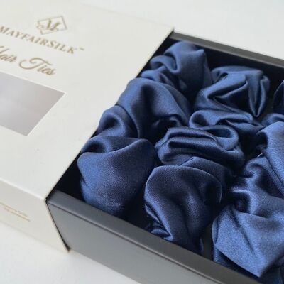 Midnight Blue Silk Scrunchies Set