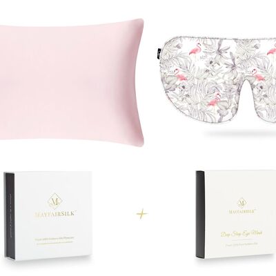 Precious Pink and Flamingos Silk Sleep Gift Set - Standard Pillowcase