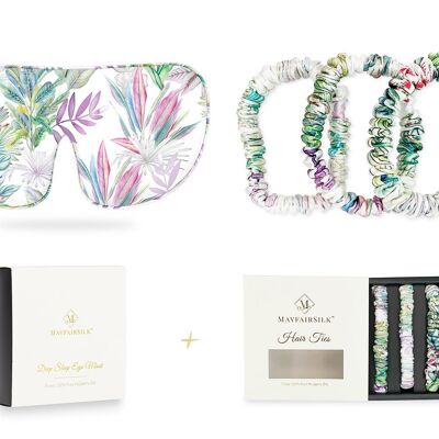 Iridescent Garden Silk Sleep Mask and Silk Hair Ties Gift Set