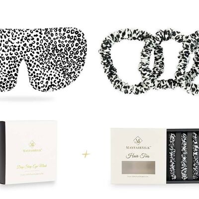 Leopard Silk Sleep Mask and Slim Hair Ties Gift Set